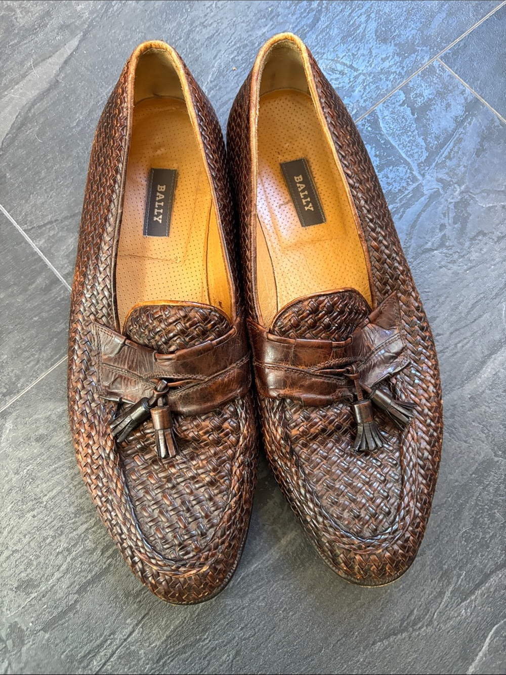 Bally Men’s Brown Woven Leather Tassel Slip-Ons Size 13M